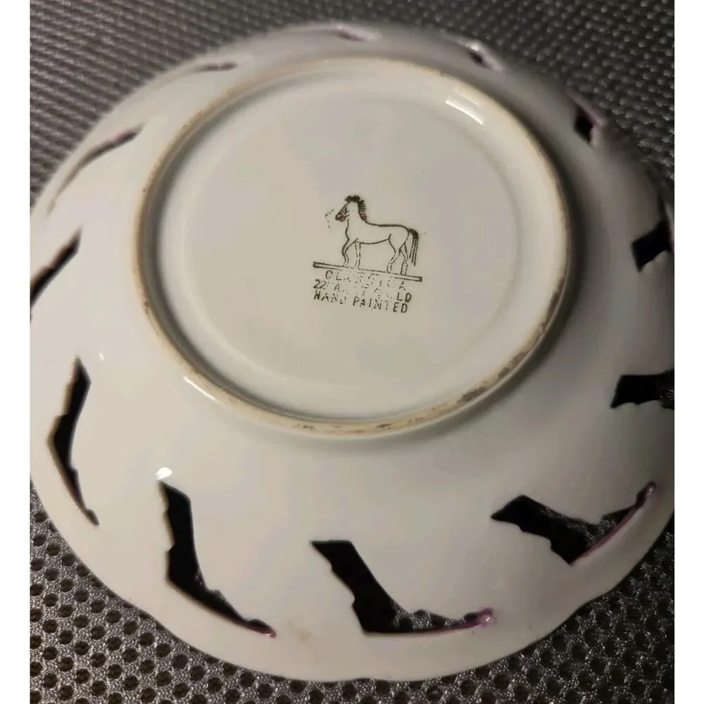 vintage Japanese lusterware porcelain teacup and saucer set Lace Design